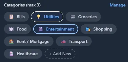 Categories Selected